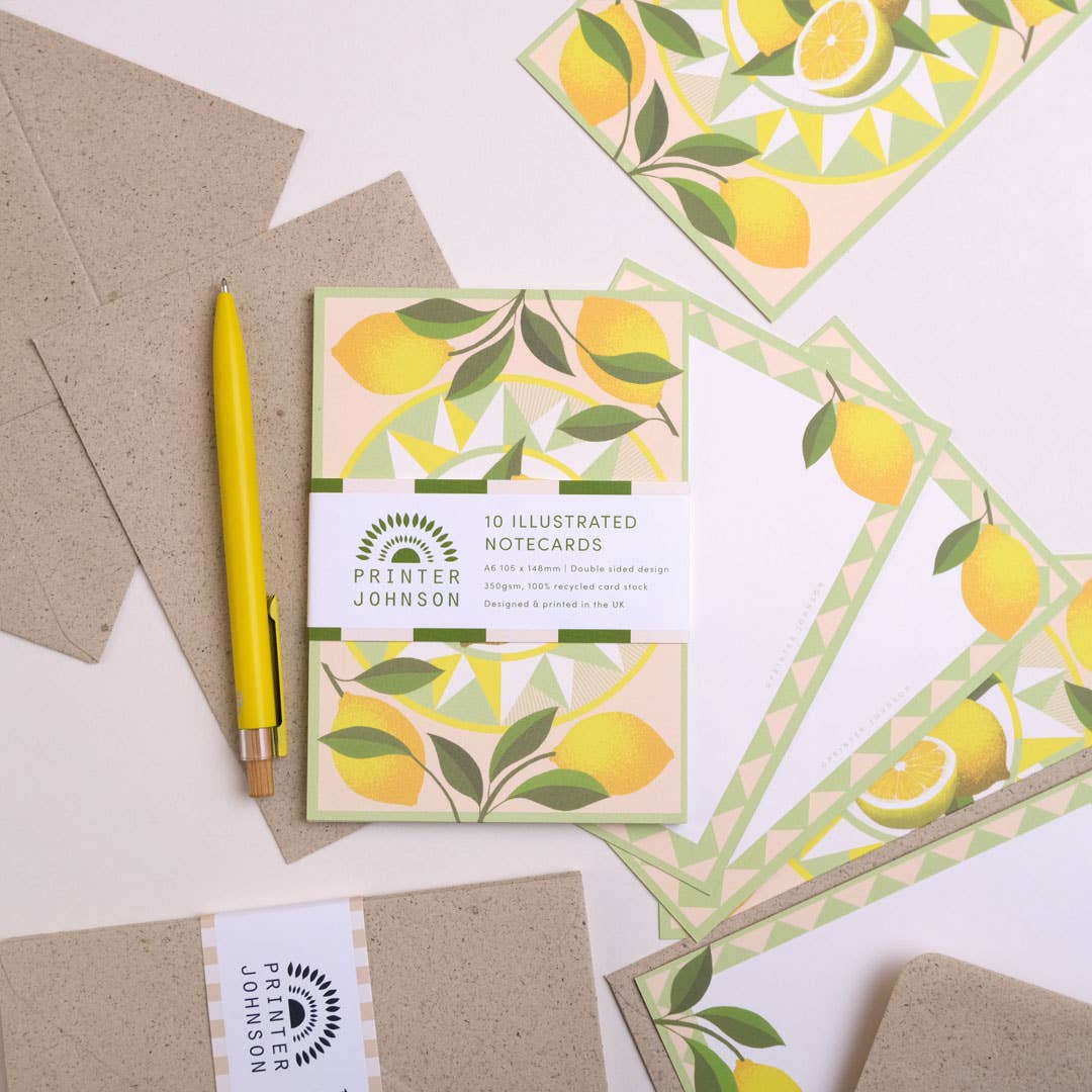 Printer Johnson Ltd - Wholesale Briefpapier/indexkaartenset - Citrus | Notitiekaarten set | 10 citroen notitiekaarten4