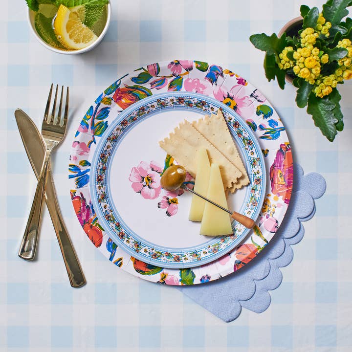 Coterie Party Supplies - Wholesale Disposable Table Cover/Runner - Light Blue Gingham Paper Tablecloth