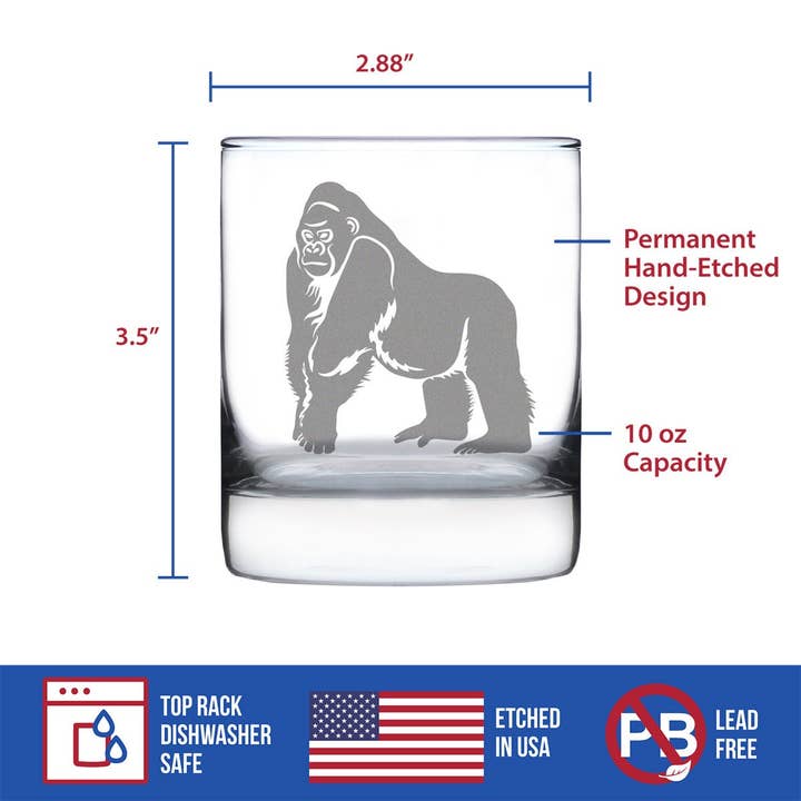 bevvee - Vendita all'ingrosso Bicchieri da cocktail/superalcolici - Gorilla Whisky Rocks Glass - Regali e decorazioni per animali esotici4