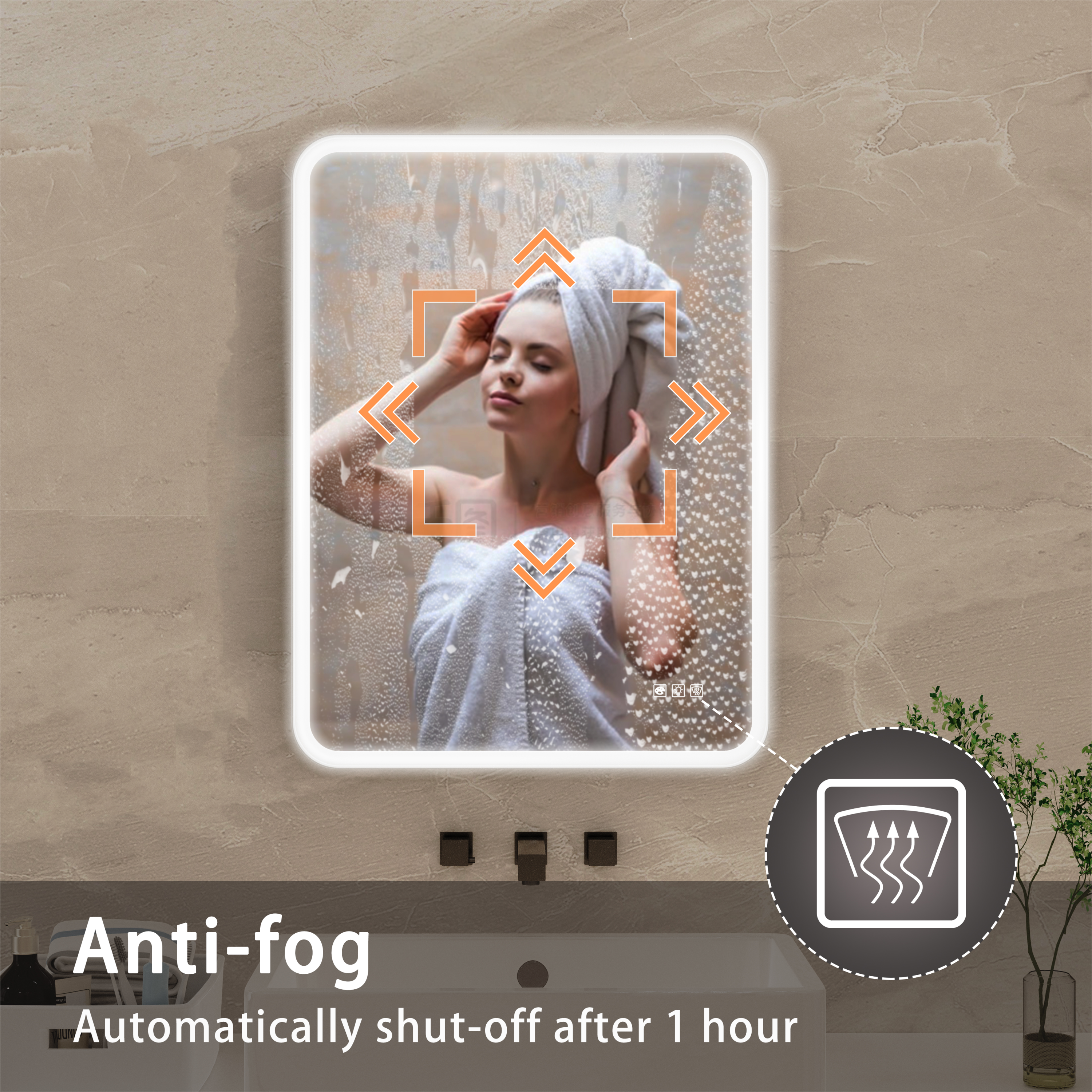 39F Inc. - Wholesale Wall Mirror - 48"X36" Rectangular Dimmable Anti-Fog LED Bathroom Mirror11