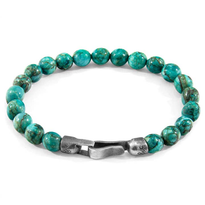 Blue Turquoise Nachi Silver and Stone Beaded Bracelet for wholesale by ANCHOR & CREW