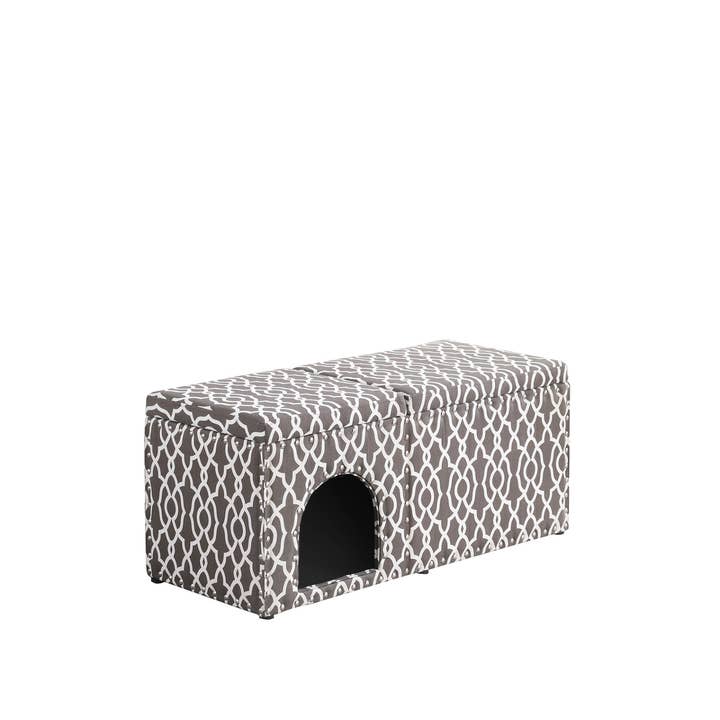 Gray Brown Lattice Storage Bench with Pet Bed for wholesale by Greenwestons