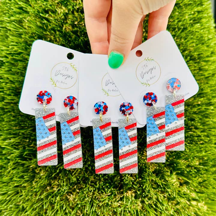 Resin American Flag Statement Earrings for wholesale by 596 Designs