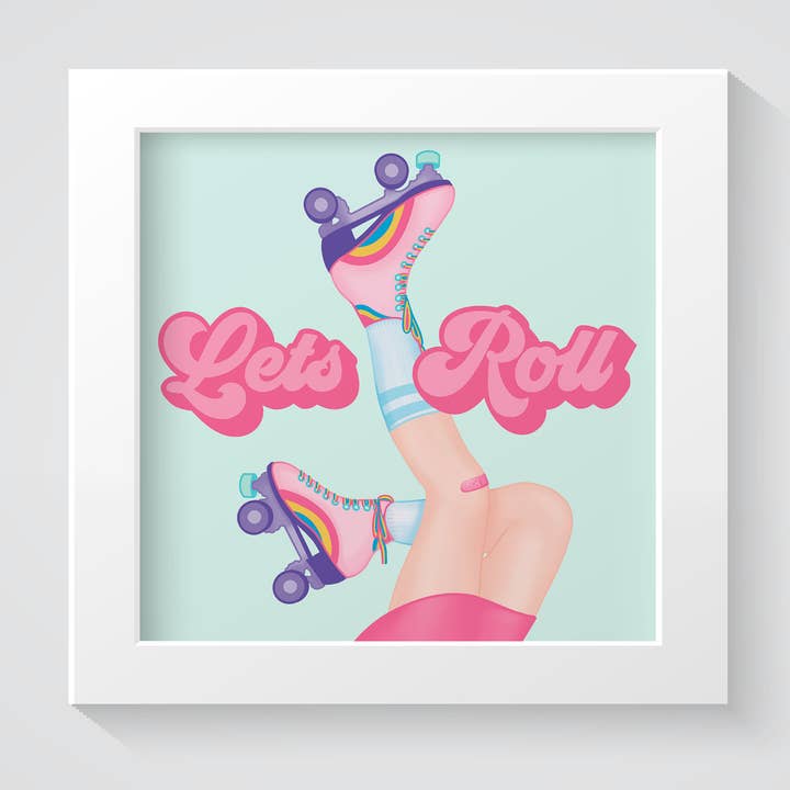 Let's Roll 8x8 Art Print | Wall Decor | Rollerblading Girl | Roller Derby | Roller skates for wholesale by Prismatic Paper Co.