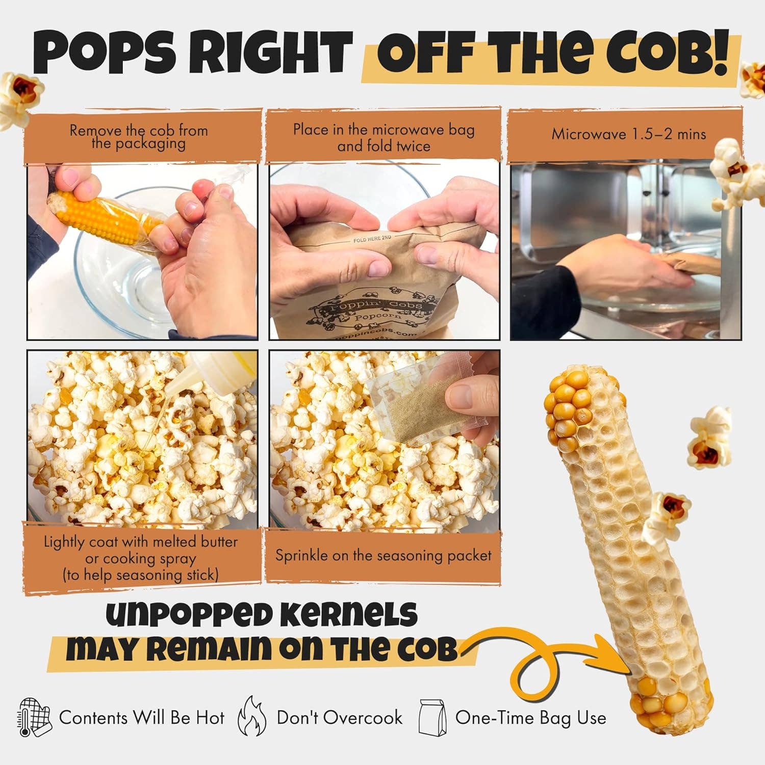 Poppin' Cobs Popcorn - Wholesale Popcorn - Popcorn on the Cob with Salted Caramel Seasoning 5