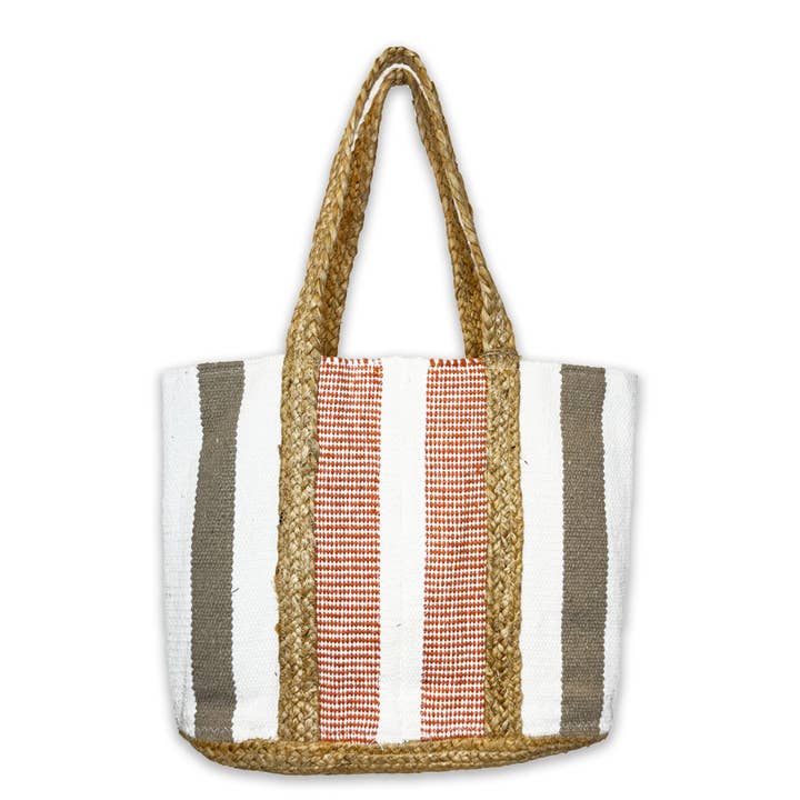 Bolso Cayman - Bolso de Yute con Rayas Coral y Blancas para venta al por mayor de Anju Jewelry