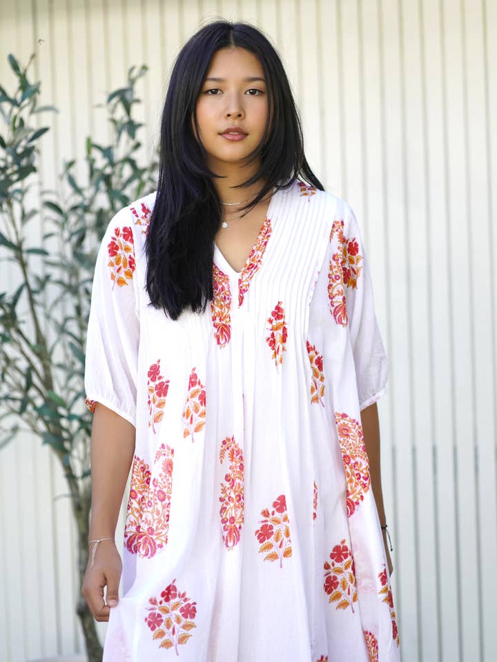 Vestido Skye Branco Vermelho por atacado de Dolma