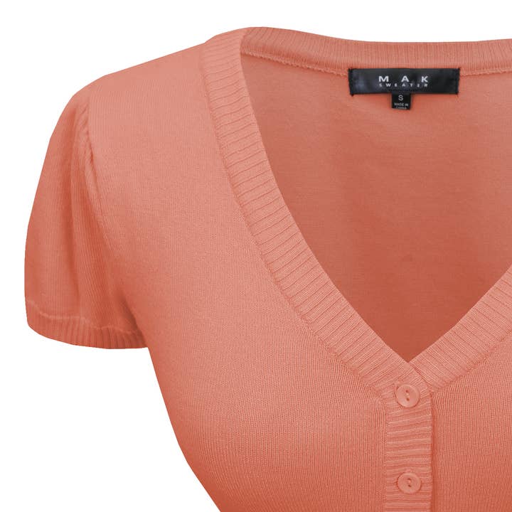 Mak - Vente Cardigan – femme - Cardigan boléro court à manches courtes bouffantes et col en V HB21377