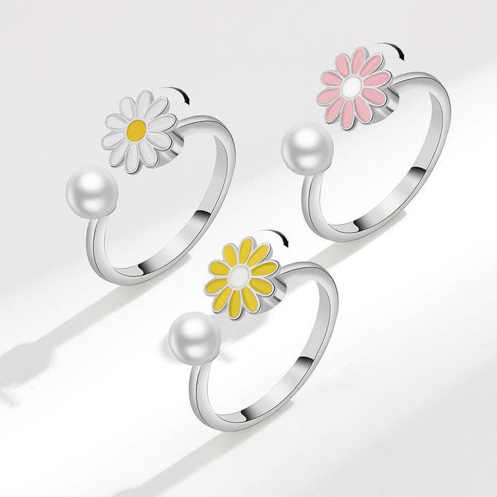 Perimade & Co. LLC - Wholesale Band/Stacked Ring - Daisy Pearl Anxiety Fidget Spinner Ring in Solid Copper