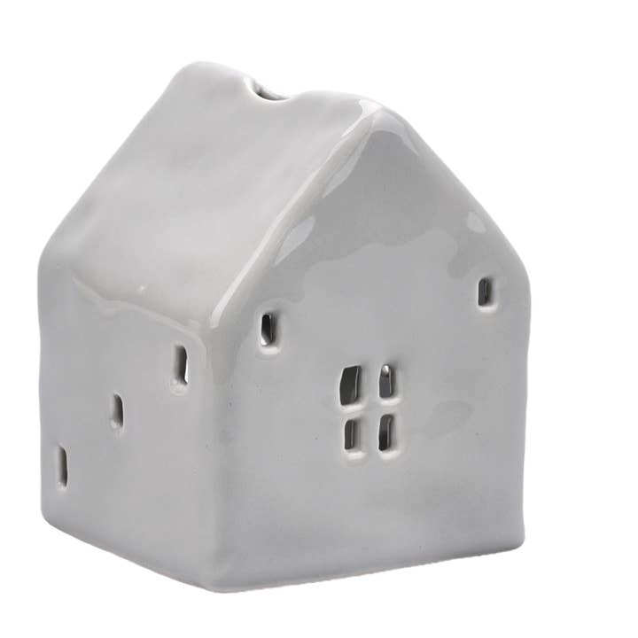 Photophore en forme de maison en céramique grise, XXS pour la vente par L. GLOW Home