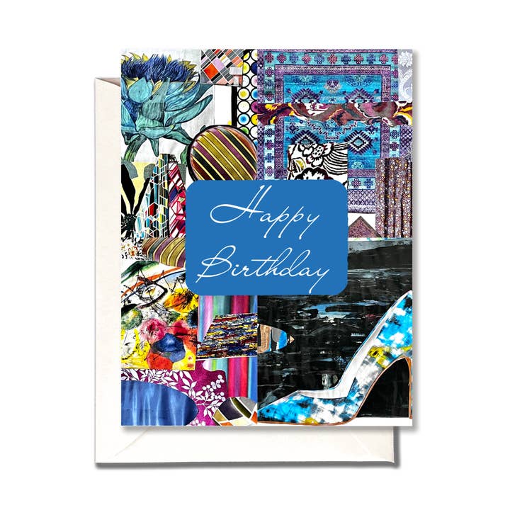 Happy Birthday Collage Art Card | Blank | Artist Made for wholesale by Laura Miller | Nurse Turned Artist