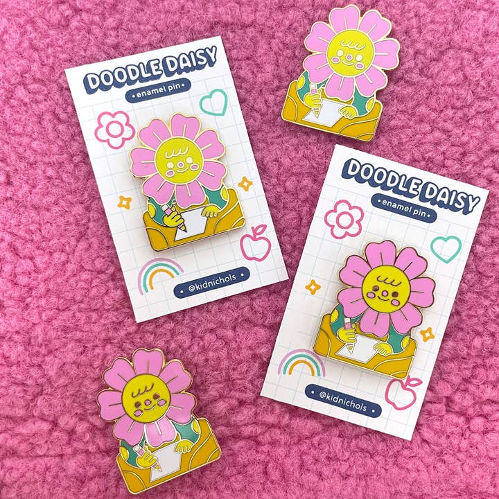 Kidnichols - Wholesale Lapel Pin/Button - Doodle Daisy Gold Plated Enamel Pin | Art School | Drawing