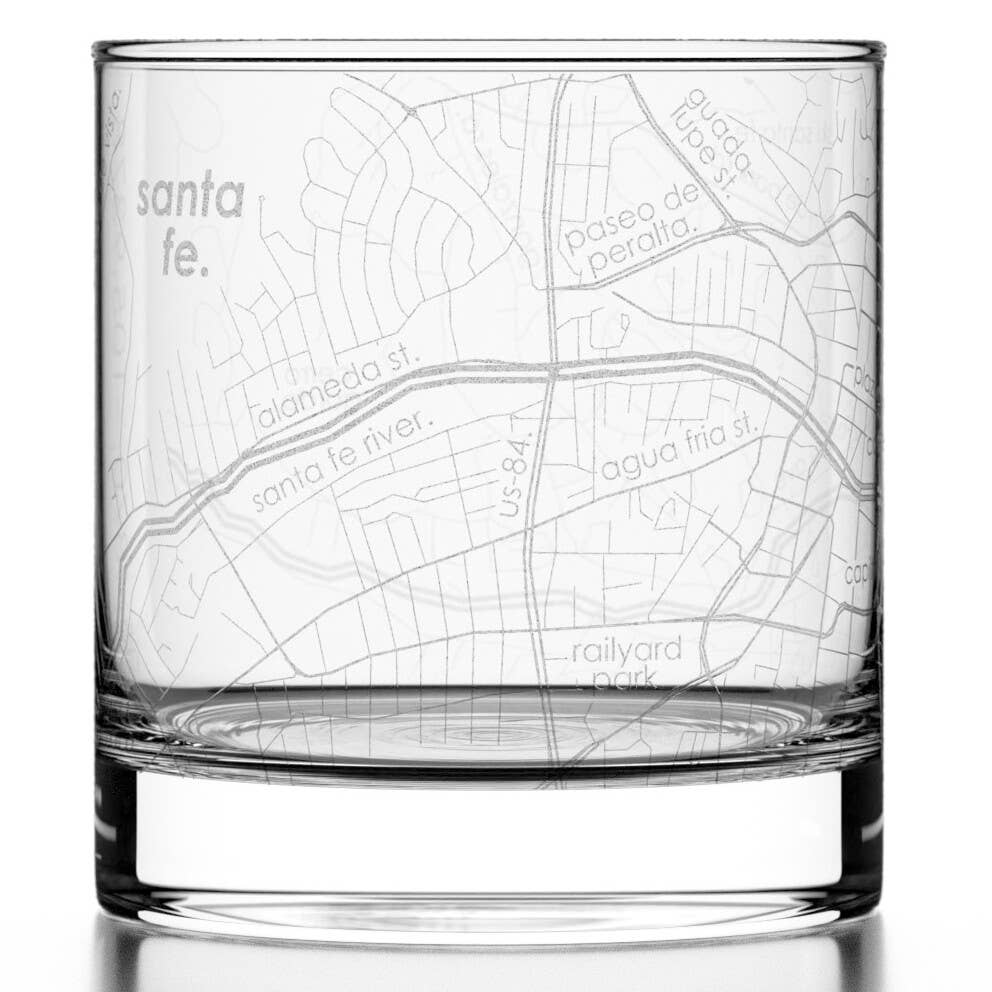 Well Told - Wholesale Drinking Glass/Cup - Santa Fe, NM City Map - Etched Whiskey Rocks Glass0