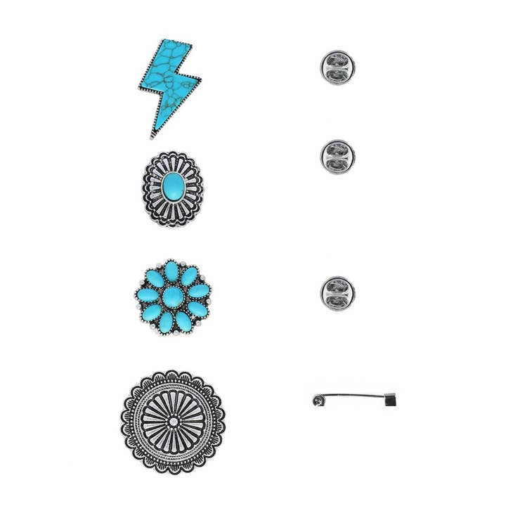 anbfashion - Wholesale Brooch - 4-PACK WESTERN ASSORTED STONE BROOCH PIN SET2