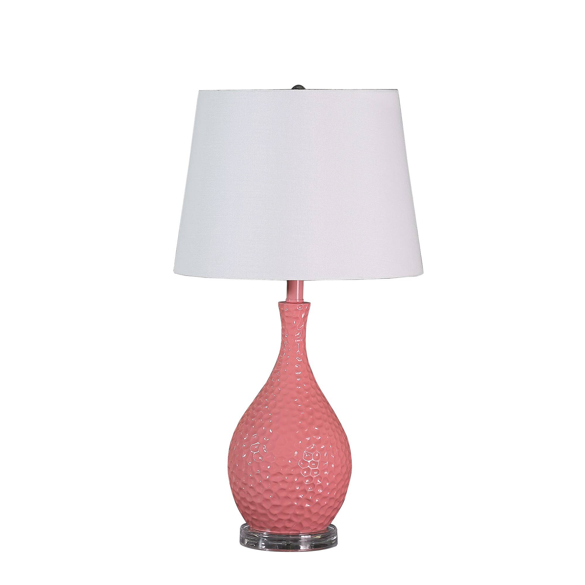 HomeRoots – Engroshandel Skrivebordslampe – 28 „Pink Hammered bordlampe med hvid konisk trommeskærm1