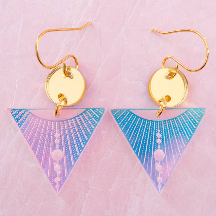 Celestial Solar System Earrings Holographic Statement Dangle for wholesale by Momenti di Vita