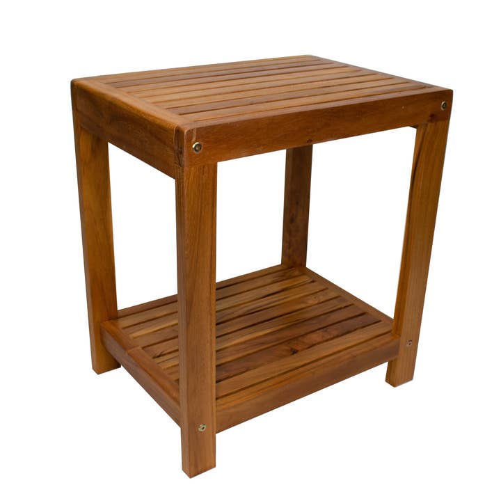 Nordic Teak - Venta al por mayor Bancos - Banco de spa de teca engrasada estilo nórdico con estante - 18 ″