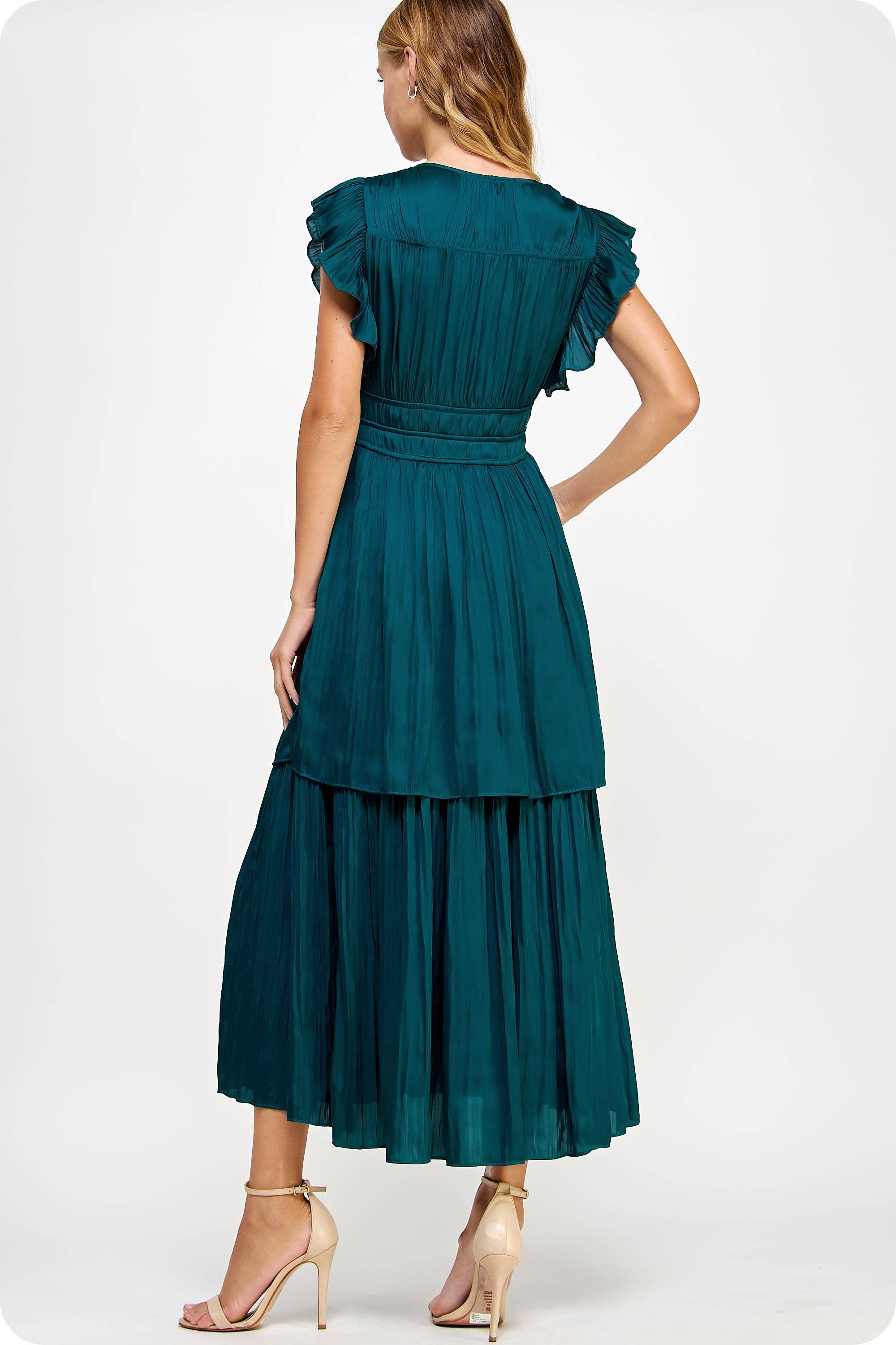 Strut & Bolt – wholesale Dress – Women's – Ruffled Pleated Satin Long Dress11