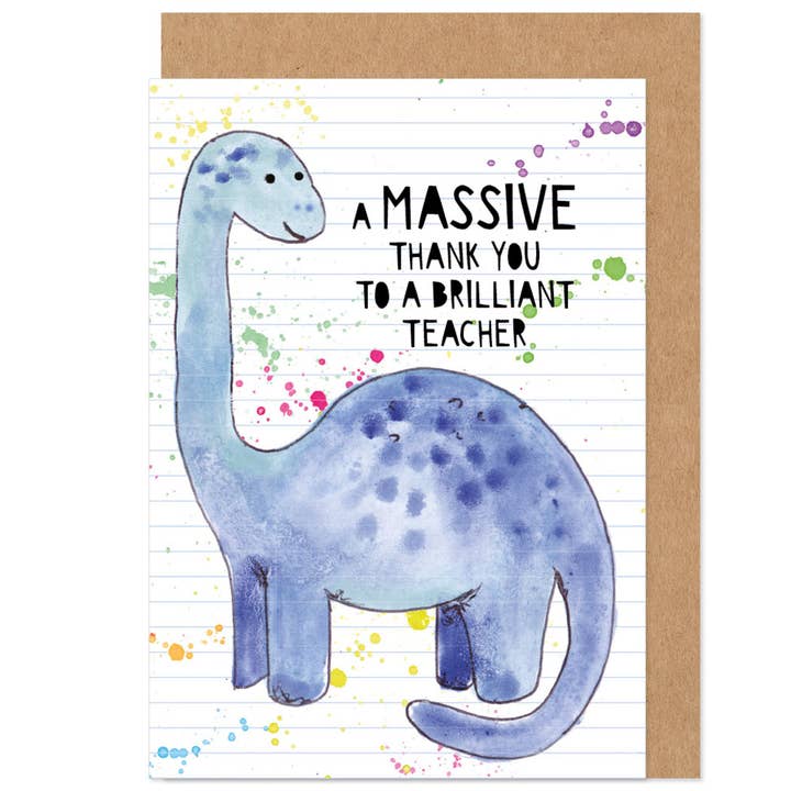 Dinosaur Massive Thank You Teacher Greetings Card for wholesale by Bow & Bell