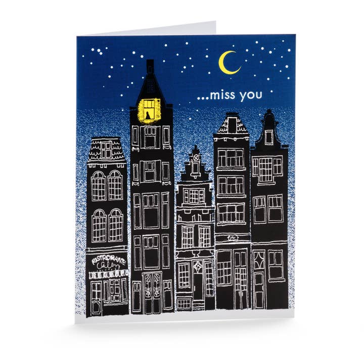Buildings, Miss you, offset printed A2 Card for wholesale by Ilee Papergoods