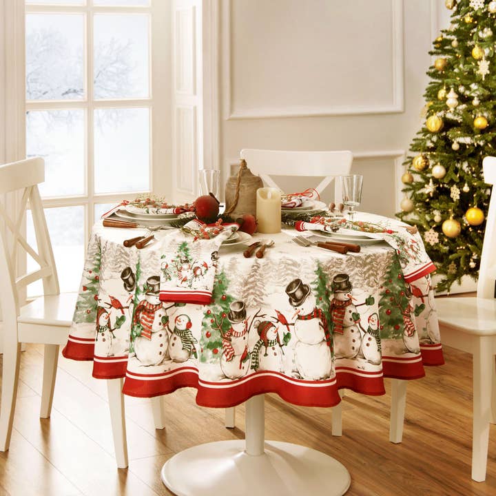 Elrene Home Fashions - Wholesale Tablecloth - Snowman Winterland Holiday Snowflake Christmas Tablecloth