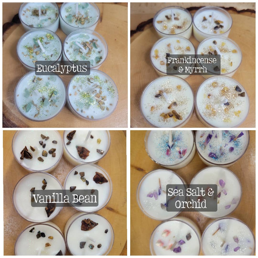 My Magic Place Shop - Wholesale Tea Light Candles - Soy Candles 6 Pack  with Herbs and Crystals5