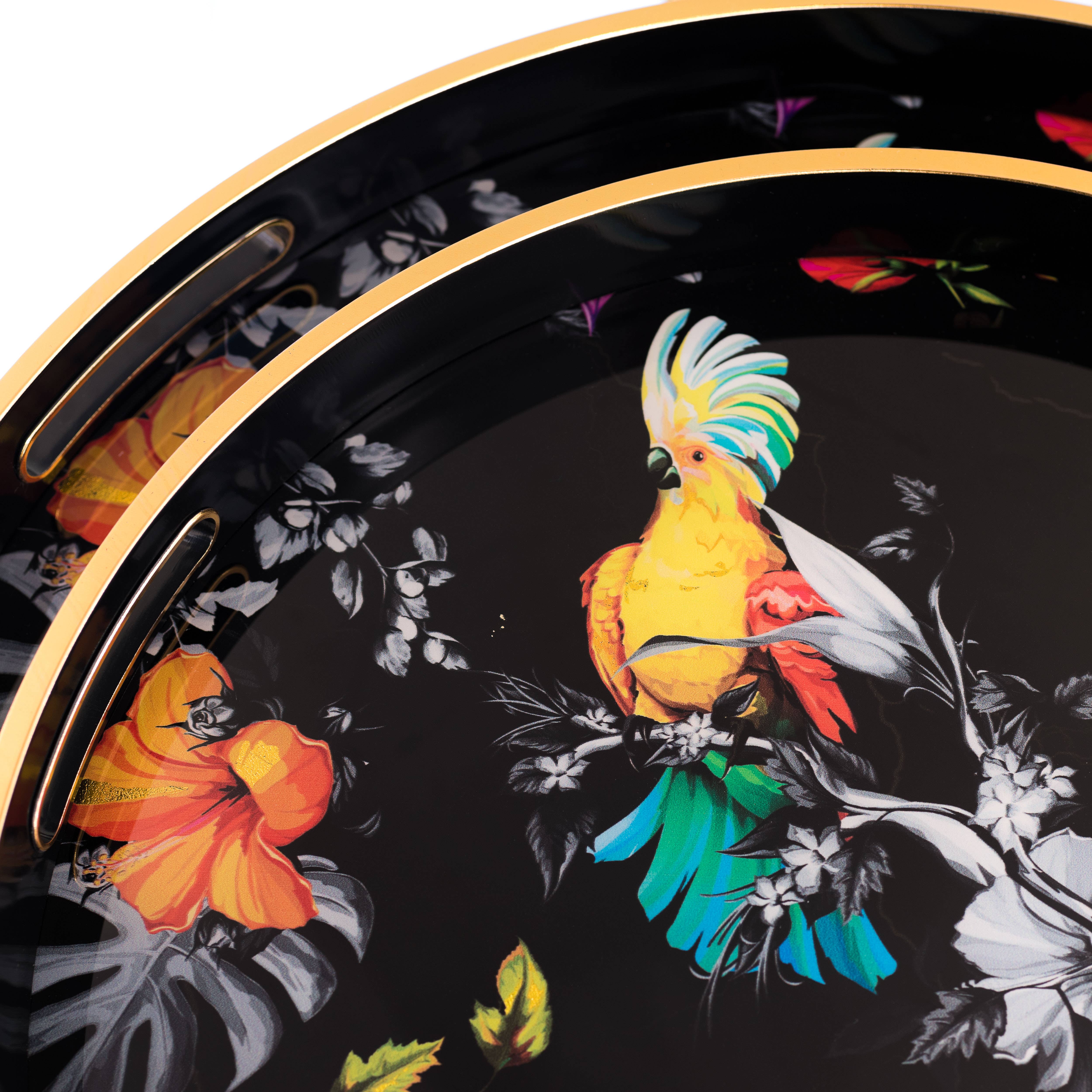 Febland – wholesale Decorative tray – Circular Tray Set With Parrot Design2