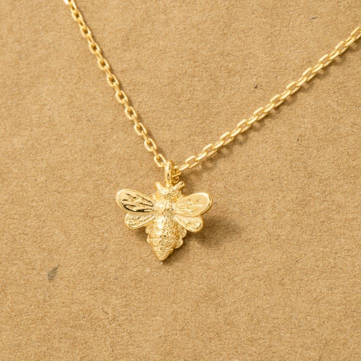 Fame Accessories - Wholesale Pendant/Charm Necklace - Gold Dipped Mini Bee Pendant Necklace