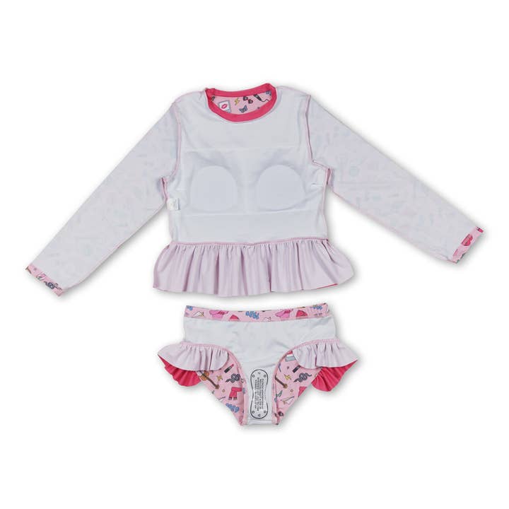 Yawoo Garments - Wholesale Two Piece Swimsuit - Kids - Pink long sleeves guitar 2 pcs singer girls swimwear