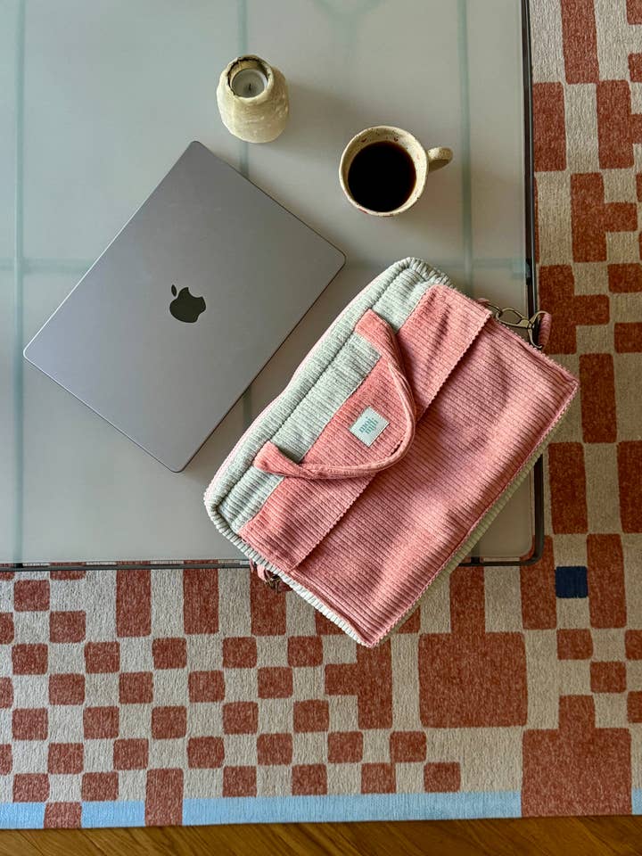 Corduroy laptop bag "Strawberry matcha" for wholesale by Moi Mili