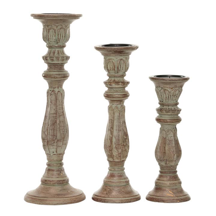 UMA Home Decor - Wholesale Candle Holder - Traditional Brown Mango Wood Candle Holder Set