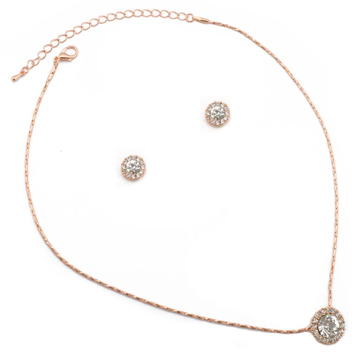 Wedding Jewelry Set with Rose Gold Plating Necklace for wholesale by Cool Crystals