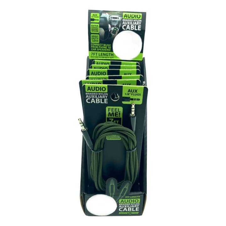 Gadget Gear Auxiliary Audio 7FT Nylon Cable - 6/Display for wholesale by Novelty Brands
