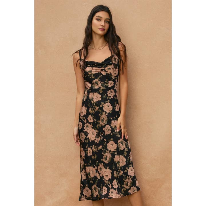 Asgrijze Rozenjurk met Cowl Neck en Kruisbanden op de Rug Midi Lengte voor wholesale door Dress Forum