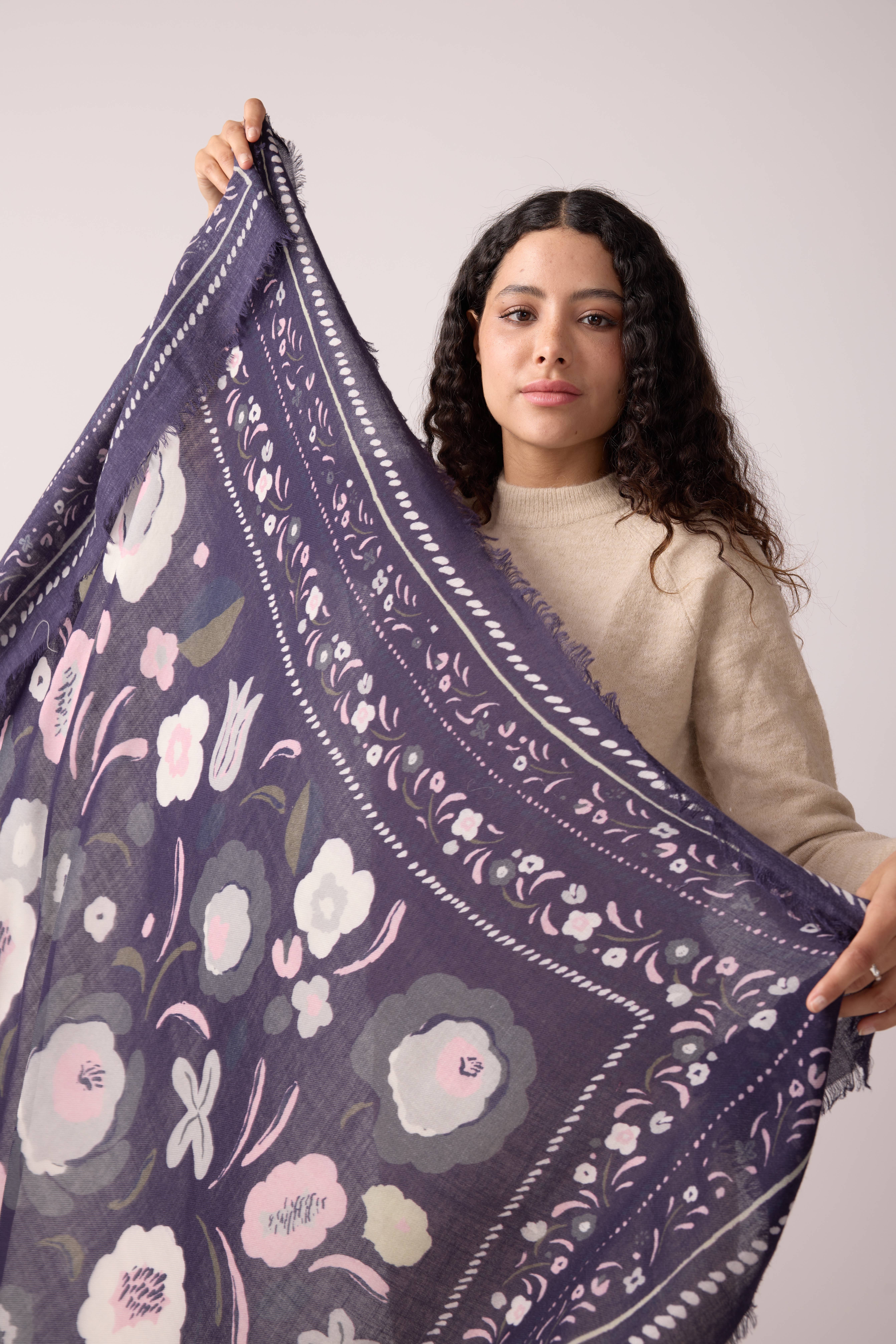 Maradji - Wholesale Scarf - Women's - BALKANS STORM BLUE WOOL AND SILK SCARF6