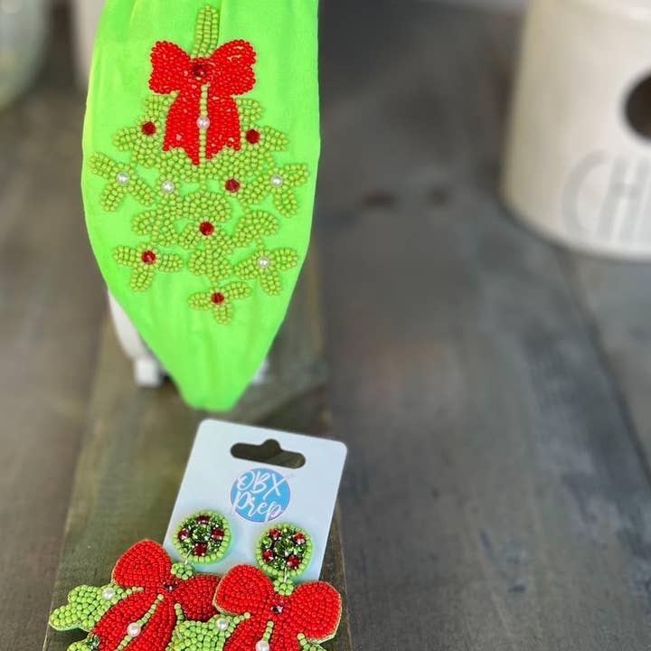 OBX Prep - Wholesale Fashion Headband - Women's - Mistletoe Christmas Seed Beaded Headband OBX Prep Exclusive