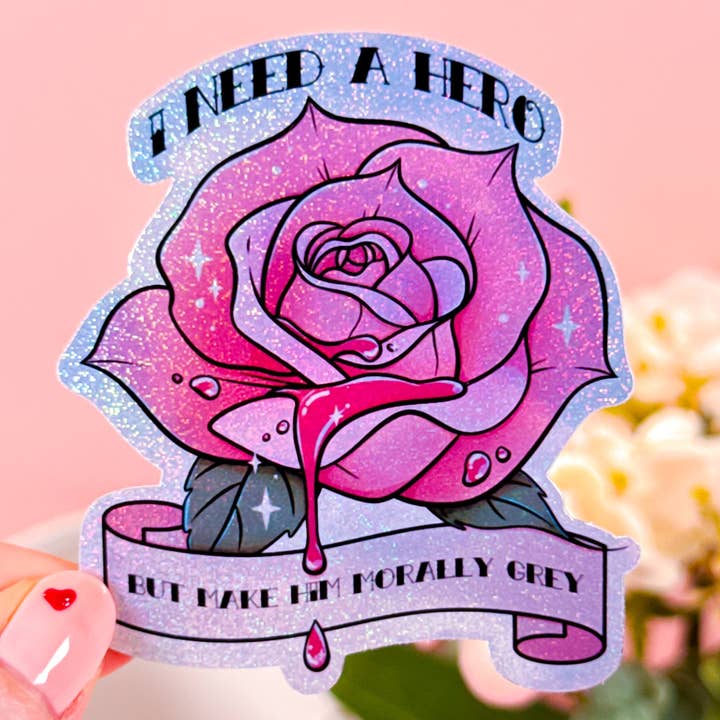 Jeg har brug for en helt Moralsk Grå Holografisk Glitter Vinyl Klistermærke for engroshandel hos Lula Rocks