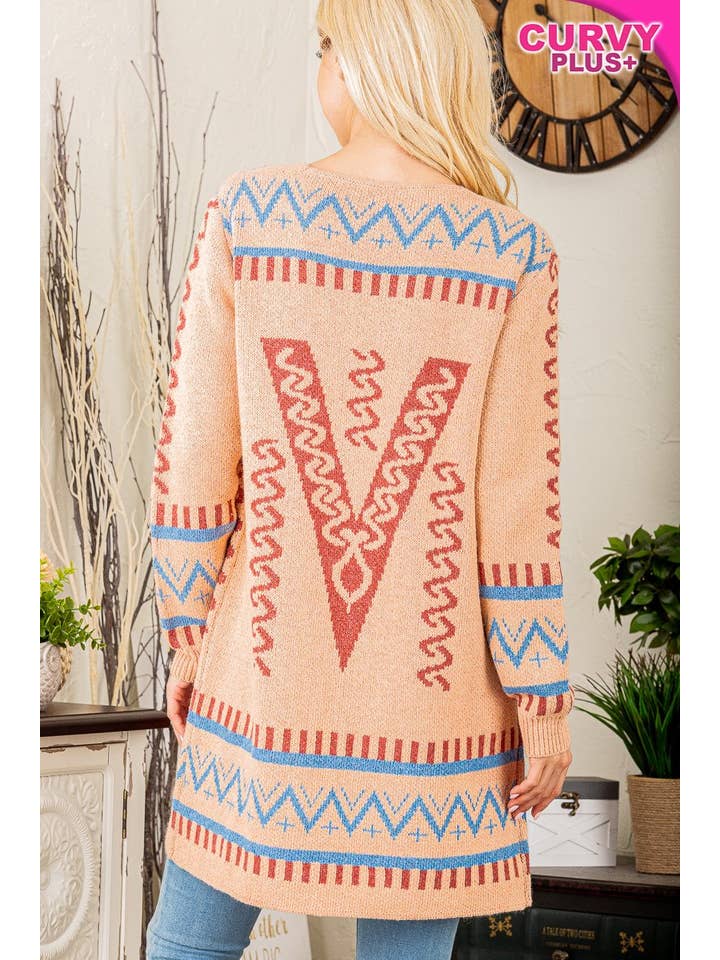 PEACH OPEN FRONT SIDE POCKET PLUS SIZE CARDIGAN for wholesale on Faire3