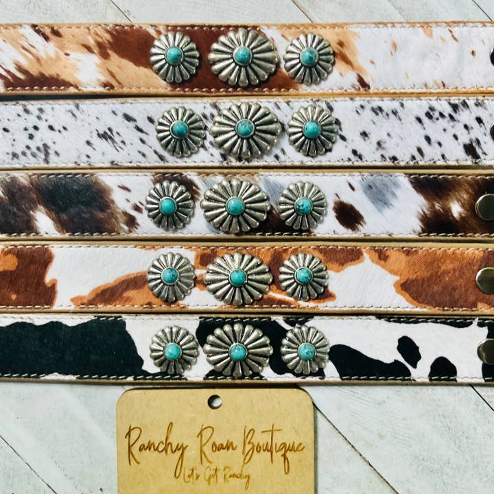 Ranchy Roan Boutique - Wholesale Bangle Bracelet - Cowhide Concho Leather Stone Bracelet