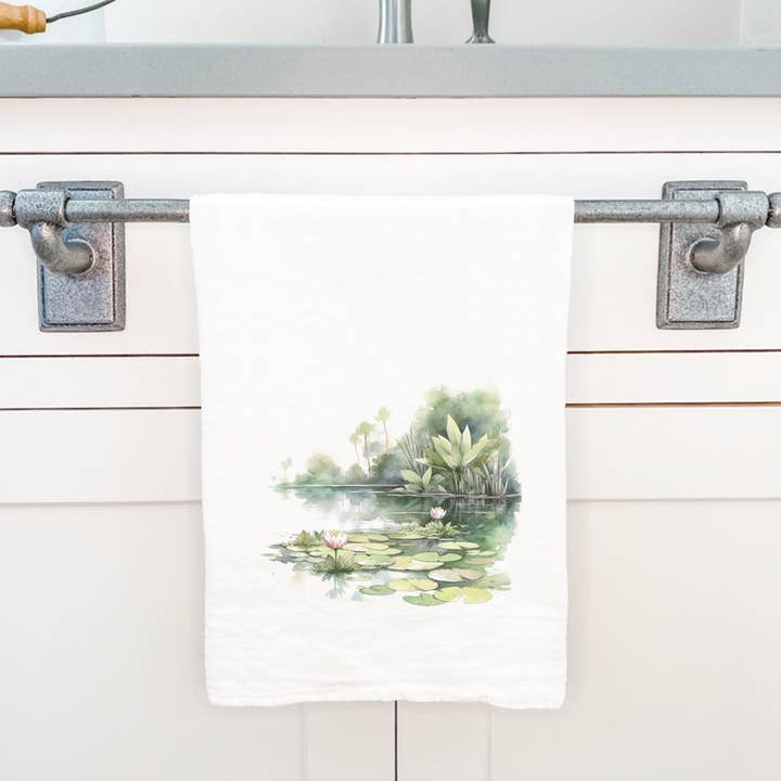 Cottage Shore - Wholesale Tea Towel - Water Lily Scene - Cotton Tea Towel