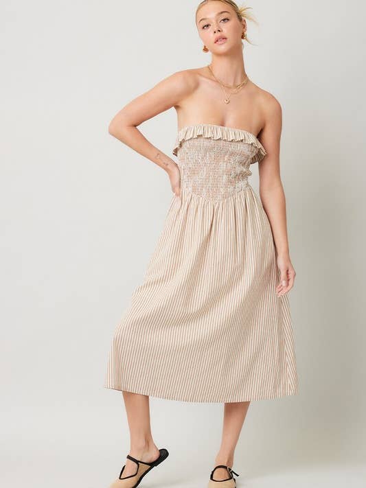 Abito Midi a Righe Senza Spalline per la vendita all'ingrosso da parte di ILLA ILLA