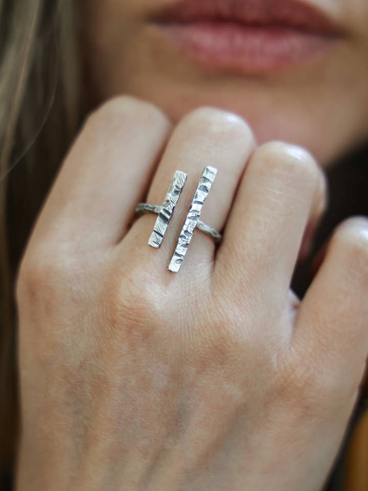 Raw and Rustic Hand Textured Adjustable Tree Bark Ring for wholesale by Ellie Begin Design