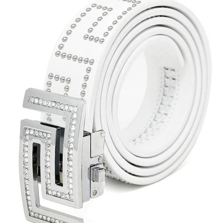 BARABAS - Wholesale Belt - Women's - Rhinestone Greek Pattern Buckle Belts BK8141
