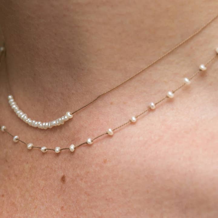 Freshwater Pearl + Silk Knotted Necklace for wholesale by Sasha Samuel