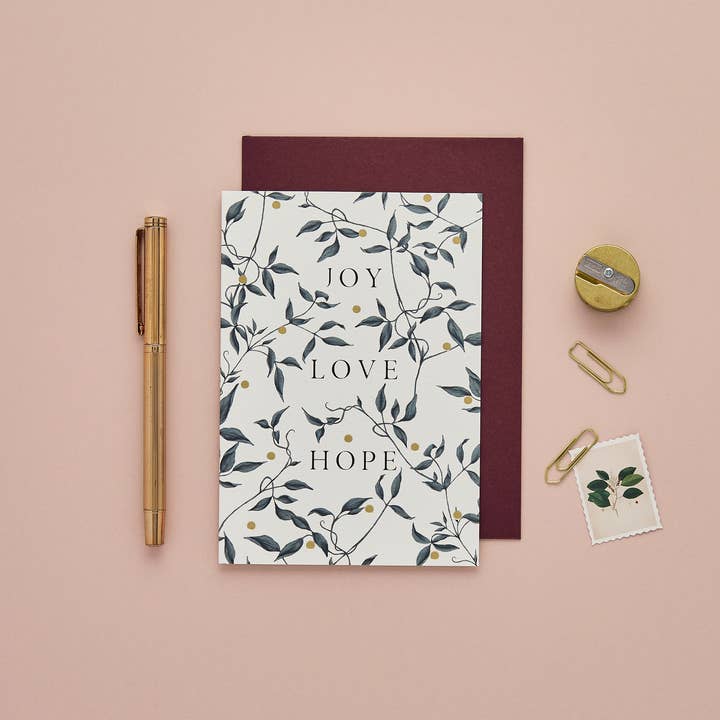 JOY LOVE HOPE - Christmas Card - Merry Nouveau Collection for wholesale by Catherine Lewis Design