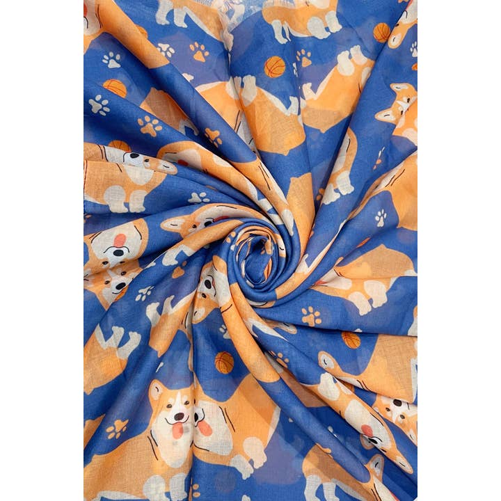 Blau Corgi ausgefranster Schal mit Hund- und Pfotenmuster für den Großhandel auf Faire1