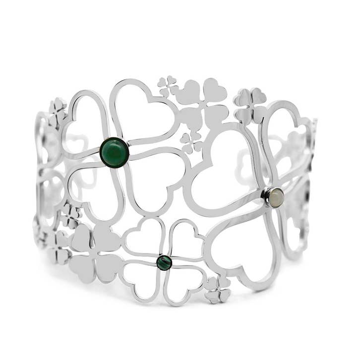 AMORINO SRL - Wholesale Cuff Bracelet - SEMI-RIGID ADJUSTABLE FOUR-LEAF CLOVER BRACELET - WF24116A106