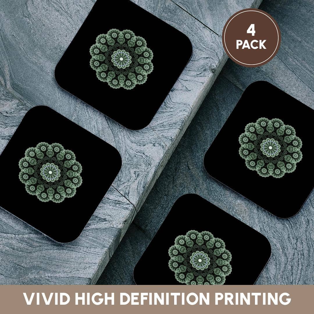 3dRose - Wholesale Coasters - 3dRose, Image of Fractal Green Mandela On Black, Coaster12