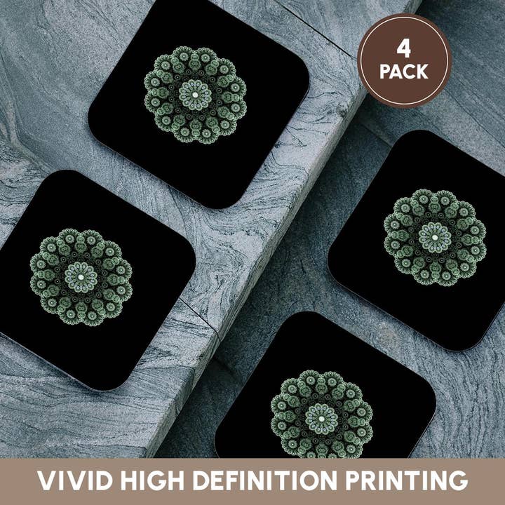 3dRose - Wholesale Coasters - 3dRose, Image of Fractal Green Mandela On Black, Coaster12