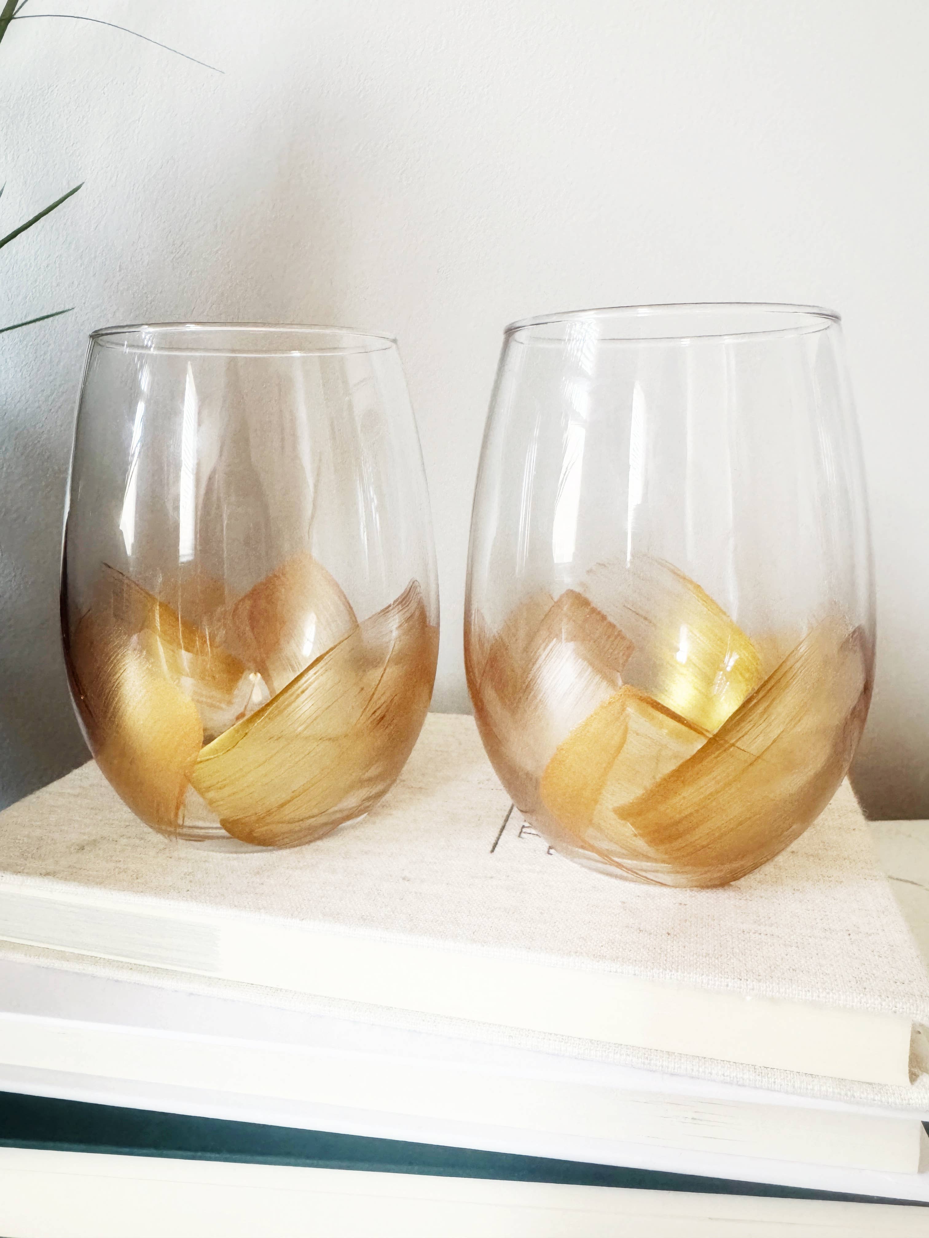 Heather Eck Artist LLC - Wholesale Wine Glass - Holiday Gold | Hand-Painted | Wine Glasses | Stem | Stemless